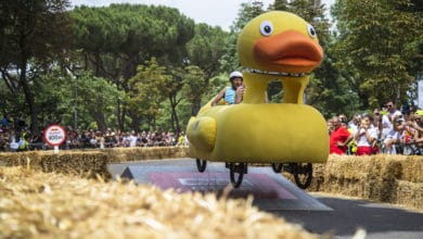 Team La paperella performs at the Red Bull Soapbox Race in Rome, Italy on June 24, 2018.