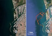 A confronto il nuovo porto industriale di Livorno con il progetto di ampliamento in rosso