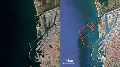 A confronto il nuovo porto industriale di Livorno con il progetto di ampliamento in rosso