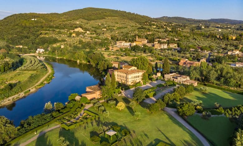 Villa La Massa General drone view at the sunset