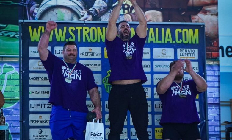 Podio Italys Strongest Man 2025. Acquaviva Cambi Videtta e1763029717542