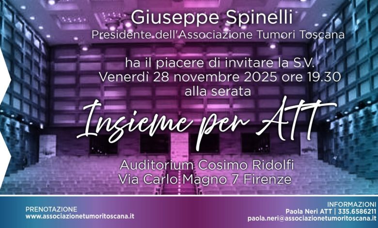 Solidarietà, il 28 novembre all’Auditorium Ridolfi di Firenze Insieme per ATT 1 att2 e1764078479583